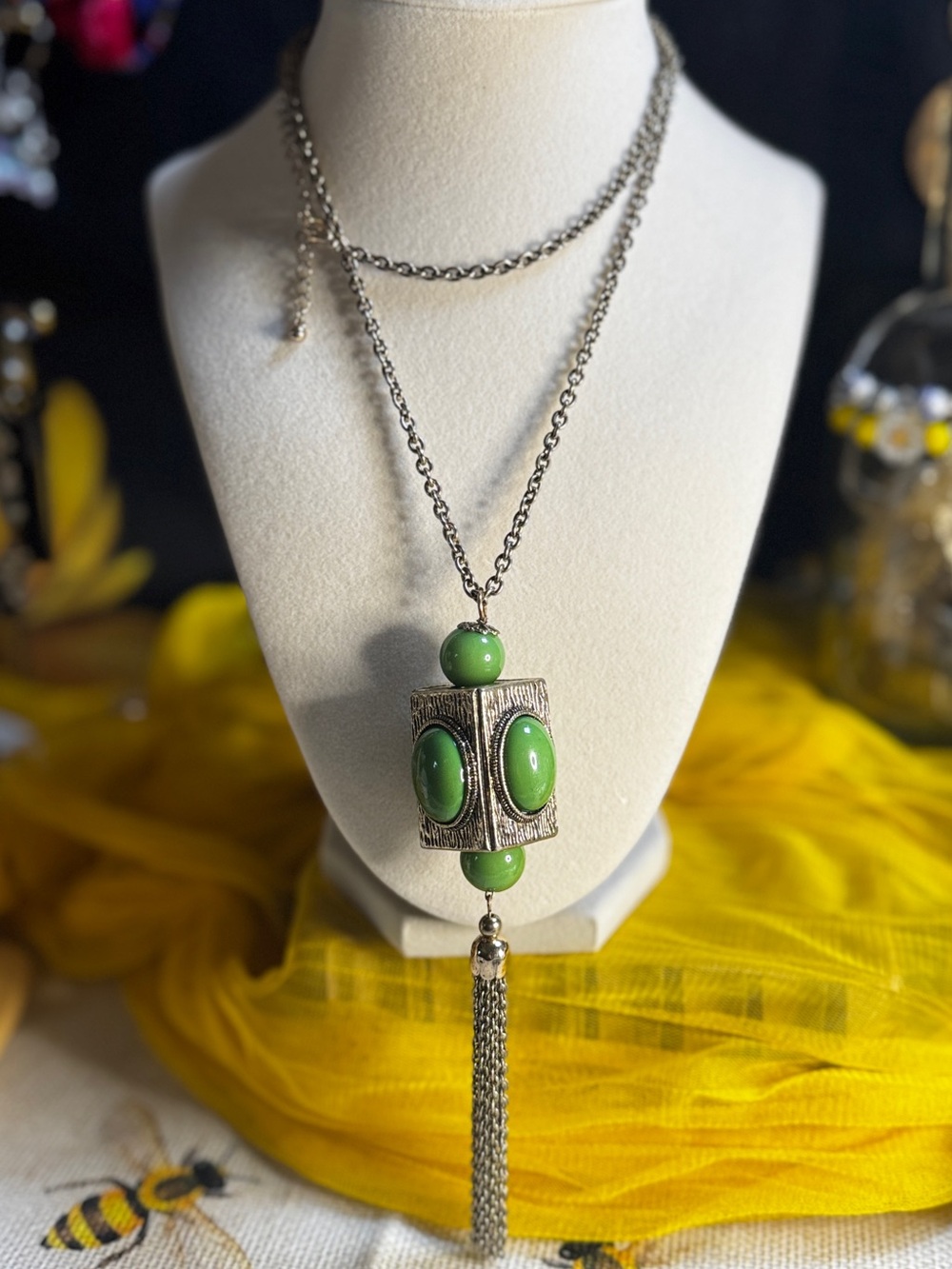 Green Statement Tassel Pendant Necklace - Women Jewelry